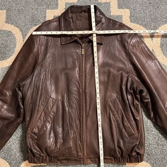 Vintage 90’s IZOD Brown Chocolate 100% Leather Bomber Jacket Overcoat Size XL - Picture 13 of 15